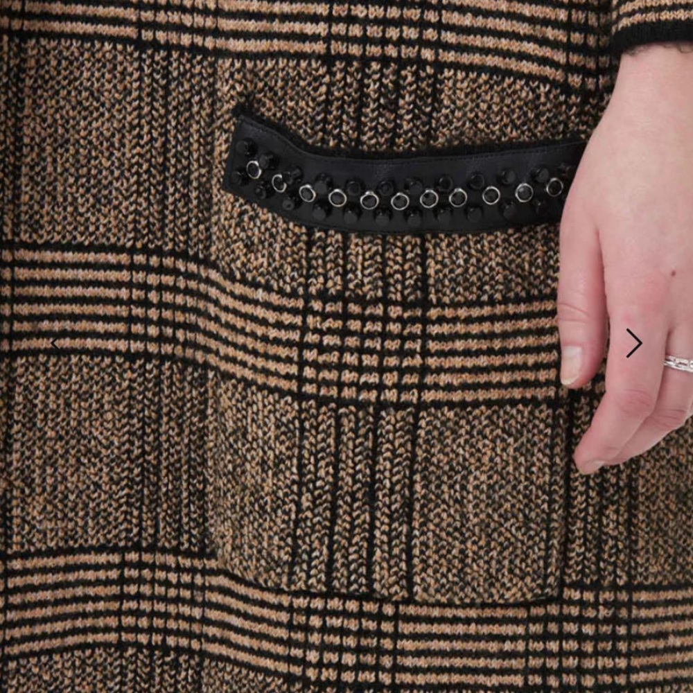 Plaid sweater Joseph ribkoff brown black camel cover up 223942x 3/4 sleeve - Picture 6 of 13